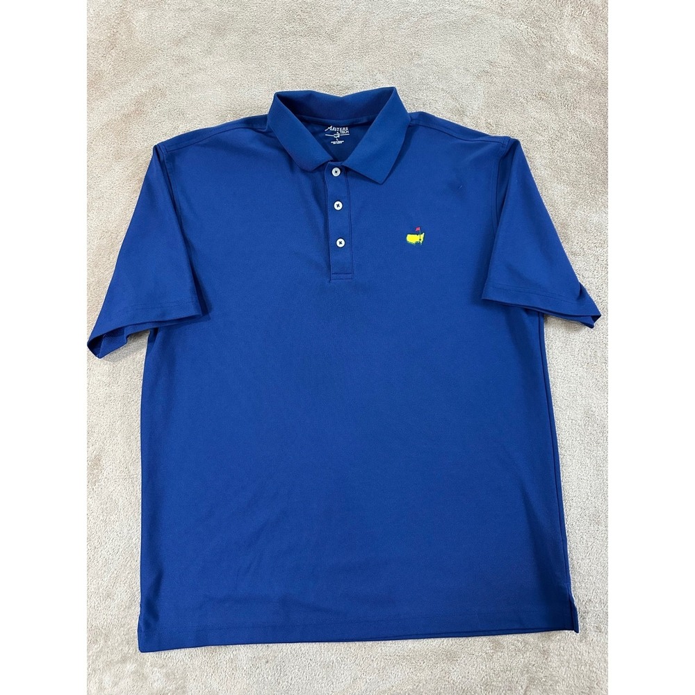 Masters Tech Golf Polo Shirt Mens Size L Blue Short Sleeve Performance Logo EUC